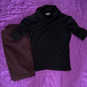 Roz & Ali Black Cowl Neck Top with Pants Bundle